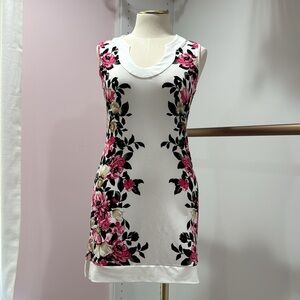 Sleeveless White Floral Sheath Dress - Brand